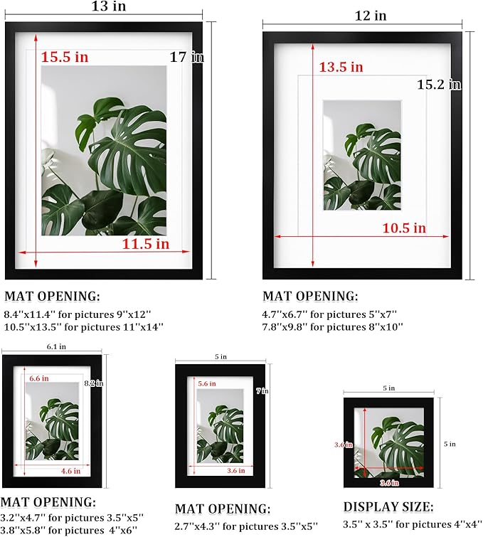 Egofine Picture Frame Set 10 Pack, Picture Frames Collage Wall Decor with Two 12x16,Two 11x14,Two 5x7,Two 4x6,Two 4x4 for Wall and Tabletop, Made of Solid Wood, Covered by Plexiglass, Black