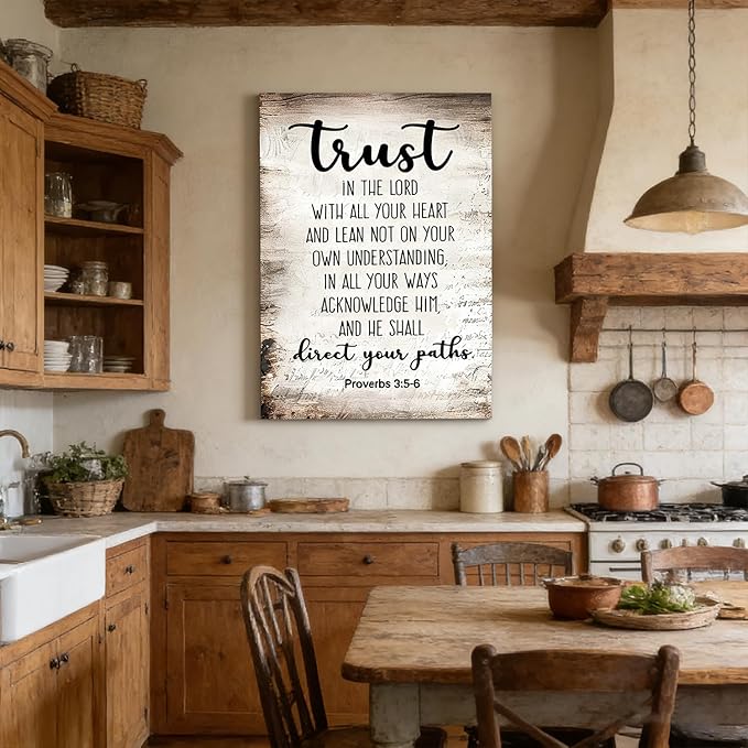 Proverbs3:5-6 Trust In The Lord With All Your Heart Canvas goodness of god Wall Art the lords prayer Picture Wall Decor Christian Bible Scripture Poster Print Artwork for Office Church 16x24 in Canvas