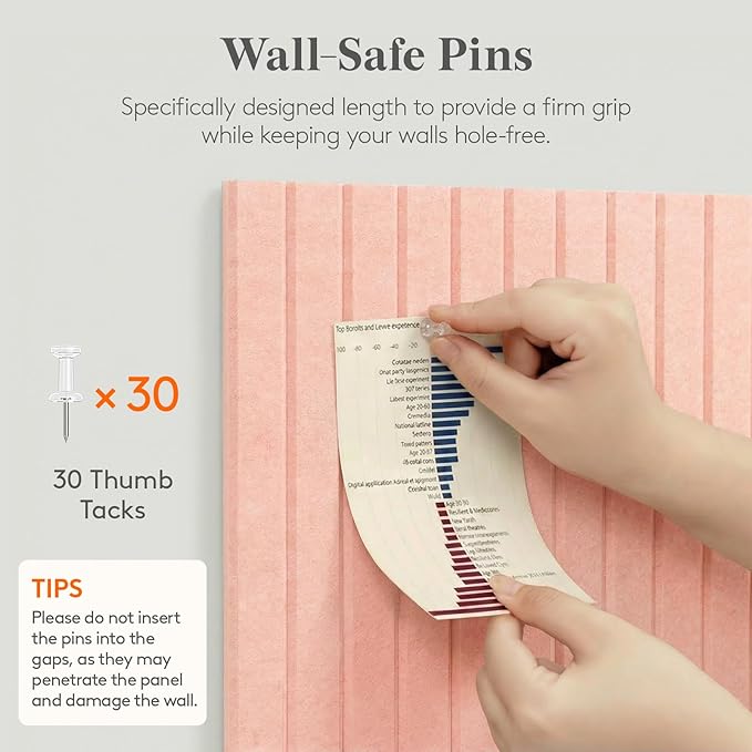 Lifewit Felt Slatted Bulletin Board with Self-Adhesive, 36"x 36"-9 Pack Cork Board Alternative, Pin Board Vision Board Message Board with 40 Pushpins for Office Decor, Room Decor, Pink