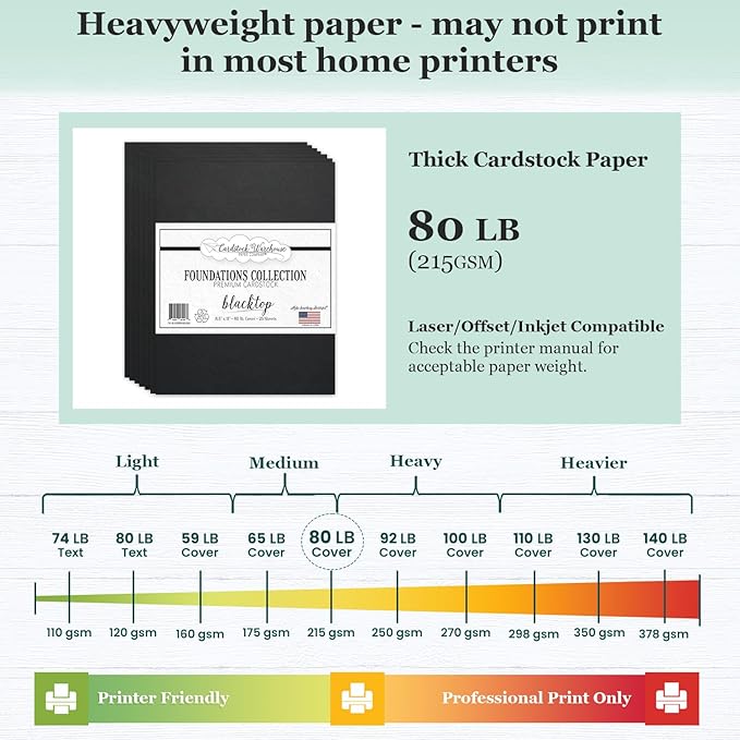 Cardstock Warehouse Foundations 100% Recycled Blacktop Cardstock Paper - 25 Sheets, 80 Lb./215 GSM Premium Black Card stock for Die-cutting, Laser, Inkjet Printing, and DIY Projects
