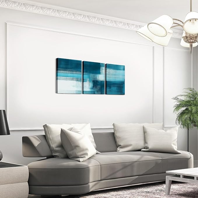 jejeloiu Blue Abstract Art 3 Piece Canvas Wall Art for Living Room Bedroom Modern Art Picture Wall Decor 12"x16"x3pcs Abstract Oil Painting Office Decorations Artwork Posters