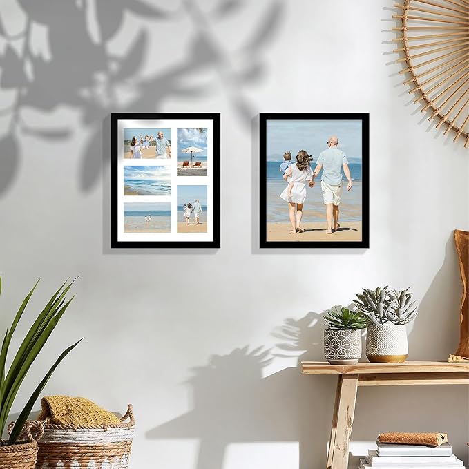 11x14 Collage Picture Frame, Displays 5Pcs 4x6 Photos with Mat or 1Pcs 11by14 Picture without Mat for Wall Hanging, Picture Frames Collage Wall Decor, 1 Pack