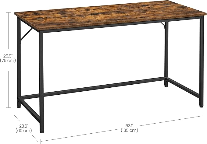 VASAGLE Computer Desk, Office Work Desk, 53.1 x 23.6 x 29.9 Inches, for Study, Bedroom, Home Office, Living Room, Rustic Brown and Ink Black ULWD043B01