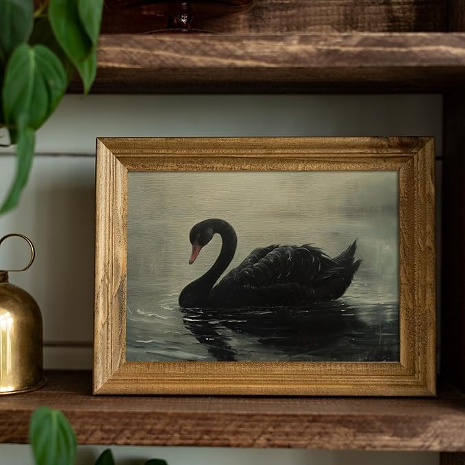 uniro Black Swan Retro Wall Art Gothic Home Decor Dark Academia Wall Art Prints Victorian Goth Print Dark Cottagecore Wall Art Moody Vintage Oil Painting Aesthetic(8" x 10"-UNFRAMED)