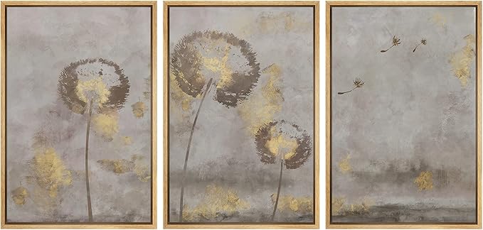 SIGNFORD Framed Canvas Print Wall Art Set Pastel Grunge Country Flower Field Abstract Shapes Illustration Modern Art Decorative Nordic Minimal Zen for Living Room, Bedroom, Office - 24"x36"x3 Natural