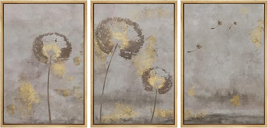 SIGNFORD Framed Canvas Print Wall Art Set Pastel Grunge Country Flower Field Abstract Shapes Illustration Modern Art Decorative Nordic Minimal Zen for Living Room, Bedroom, Office - 24"x36"x3 Natural