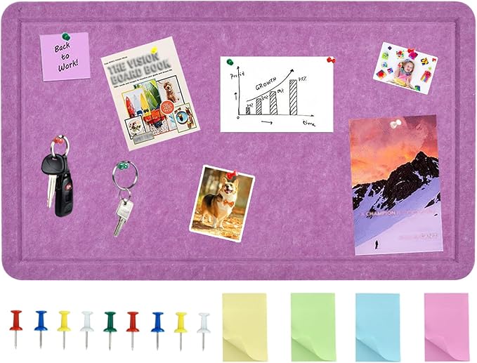Vuzvuv Violet Purple 28"x16" Large Cork Board with 50 Push Pins for Valentine's Day, Self-Adhesive Bulletin Board for Wall, Felt Pin Vision Board for Paste Notes,Schedules Offices Home