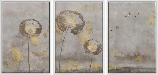 SIGNFORD Framed Canvas Print Wall Art Set Pastel Grunge Country Flower Field Abstract Shapes Illustration Modern Art Decorative Nordic Minimal Zen for Living Room, Bedroom, Office - 24"x36"x3 White