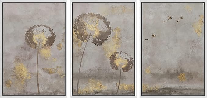 SIGNFORD Framed Canvas Print Wall Art Set Pastel Grunge Country Flower Field Abstract Shapes Illustration Modern Art Decorative Nordic Minimal Zen for Living Room, Bedroom, Office - 16"x24"x3 White