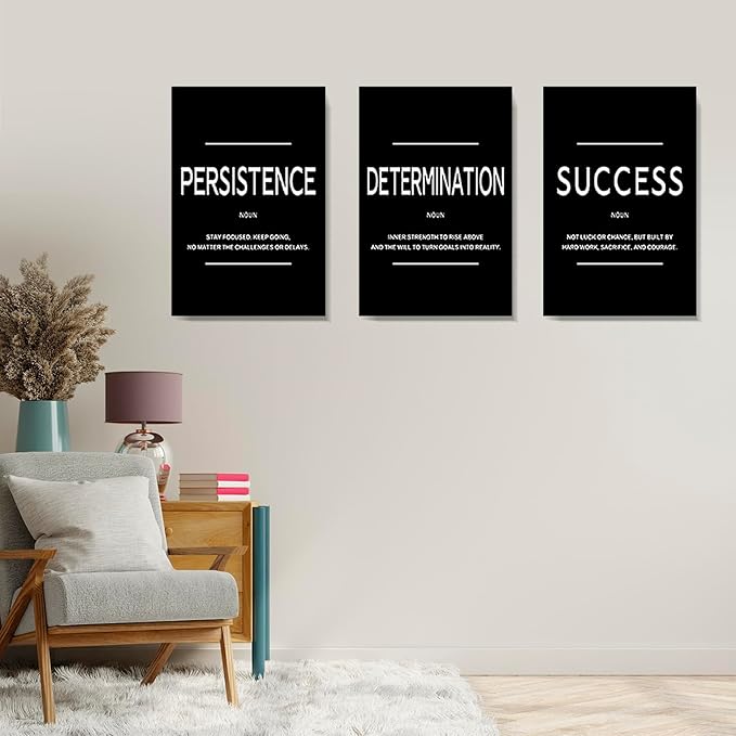 LMGOV Large Motivational Office Wall decor for Men, 16" x24" Success Wall Art for Bedroom, Black and White Canvas Painting for Bathroom, Positive Poster for Dorm, College, Gym