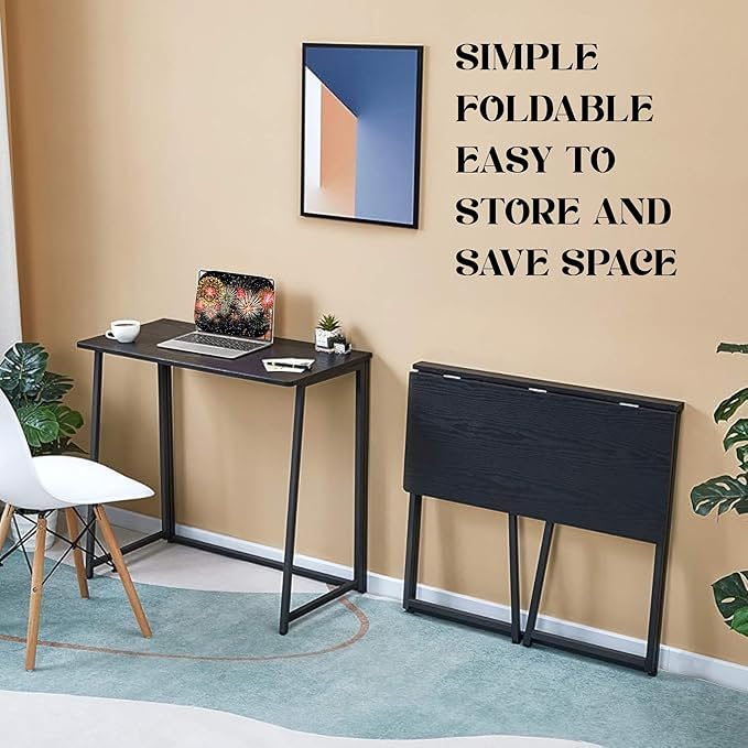 Homy Casa 31.5" Home Office Foldable Desk, Space-Saving Study-Workstation for Small Spaces, Ideal for Dorm, Living Room, and Bedroom (Black)