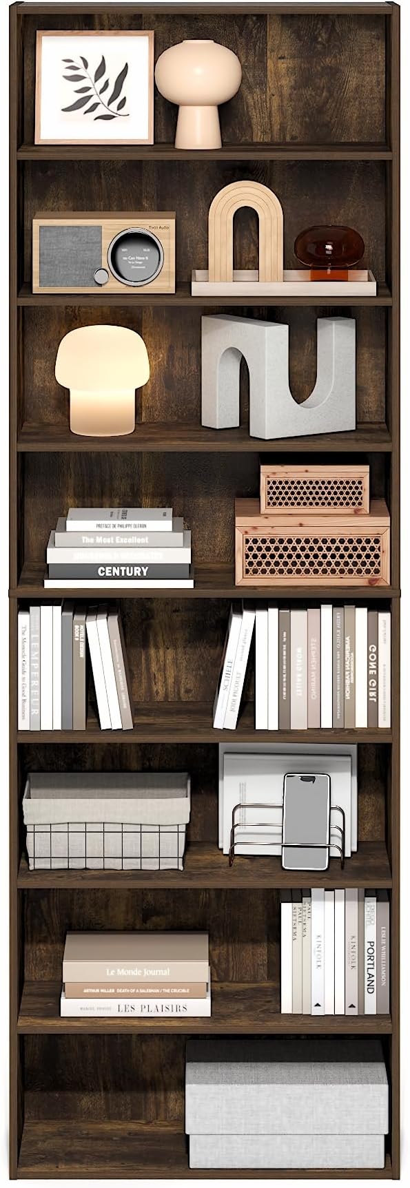 Furinno Basic Book Shelf, 8-Tier Bookcase with Open Shelf, Standing Bookshelf, Cube Storage Organizer, 12 x 24 x 71, for Living Room, Bedroom, Home Office, Amber Pine