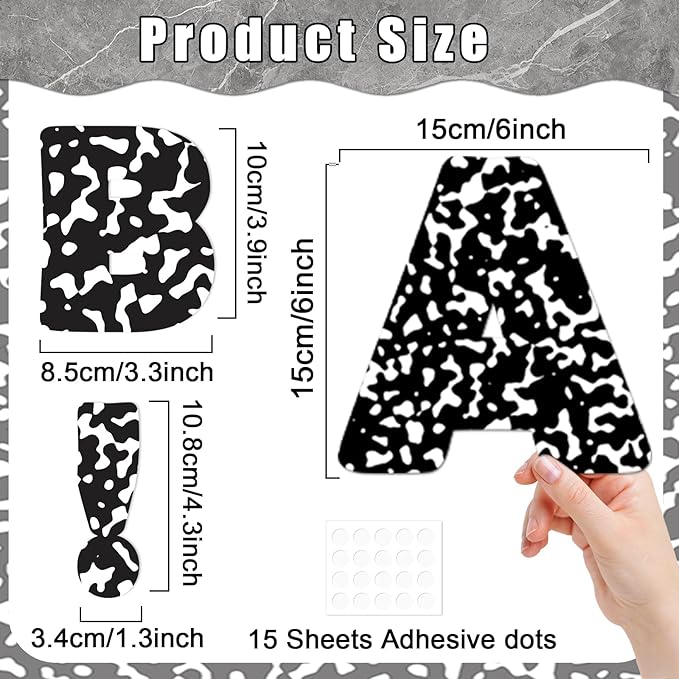 260 PCS Bulletin Board Letters for Classroom 4” Letter Combo Pack Set Composition Black and White Classroom Decorations Alphabet Number Symbol Letter for Bulletin Board Cutout Card for Classroom Decor