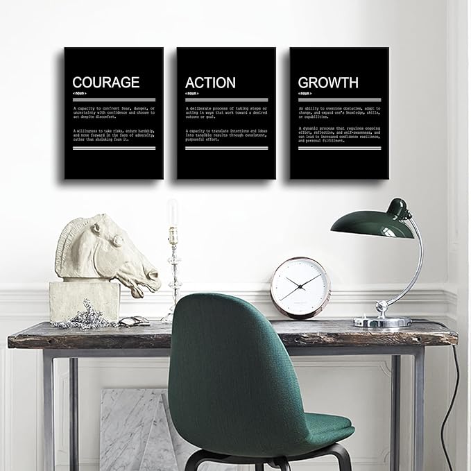 Courage Action Growth Motivational Canvas Wall Art Inspirational Quotes Picture Painting Positive Affirmations Print Poster for Office Living Room Bedroom Gym Wall Decor Ready to Hang [36''Wx16''H]