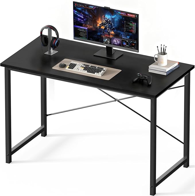 OLIXIS 47 Inch Computer Office Desk for Small Spaces, Writing Gaming Work Desk Modern Study Table with Storage Bag & Headphone Hook Home Bedroom, Black