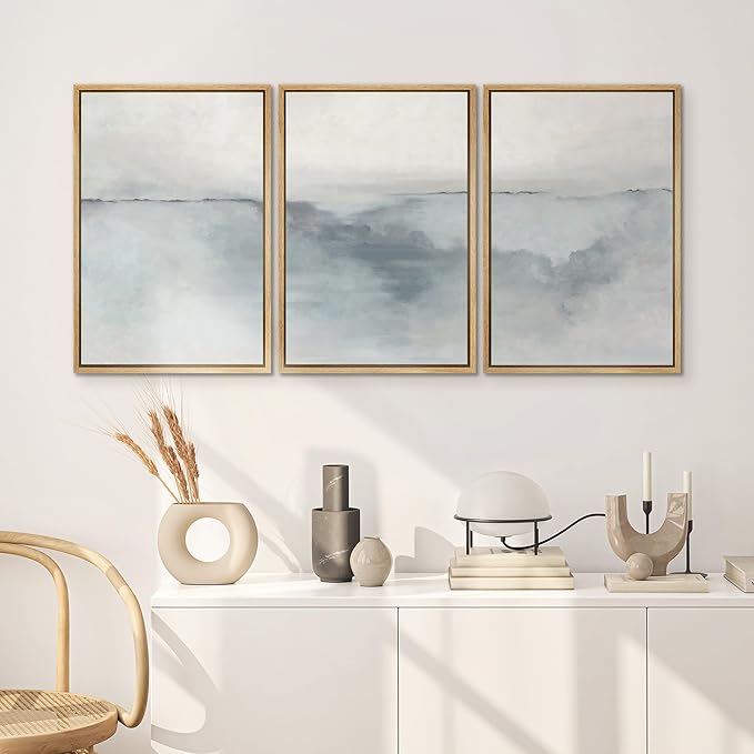 SIGNWIN Framed Canvas Print Wall Art Set Pastel Watercolor Gray Paint Stroke Landscape Abstract Shapes Illustrations Decorative Relax/Calm Zen for Living Room, Bedroom, Office - 24"x36"x3 Natural