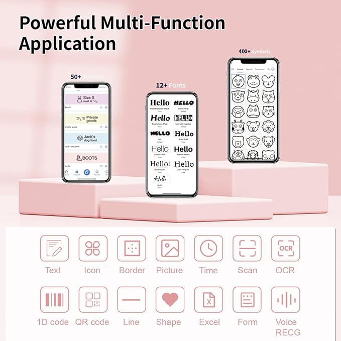 D30 PRO Label Printer Pocket Smartphone Label Maker BT Wireless Thermal Printing 203DPI Support 15mm Width Adhesive DIY Date Journal Study Sticker Compatible with Android iOS for Home Office