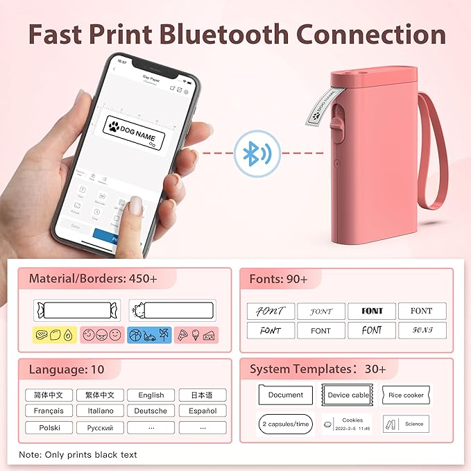 P21 Label Maker Machine with Tape, Bluetooth Label Printer Thermal Mini Label Makers with Built-in Cutter and Multiple Templates, Portable Printers for School, Office, Home Use-Red