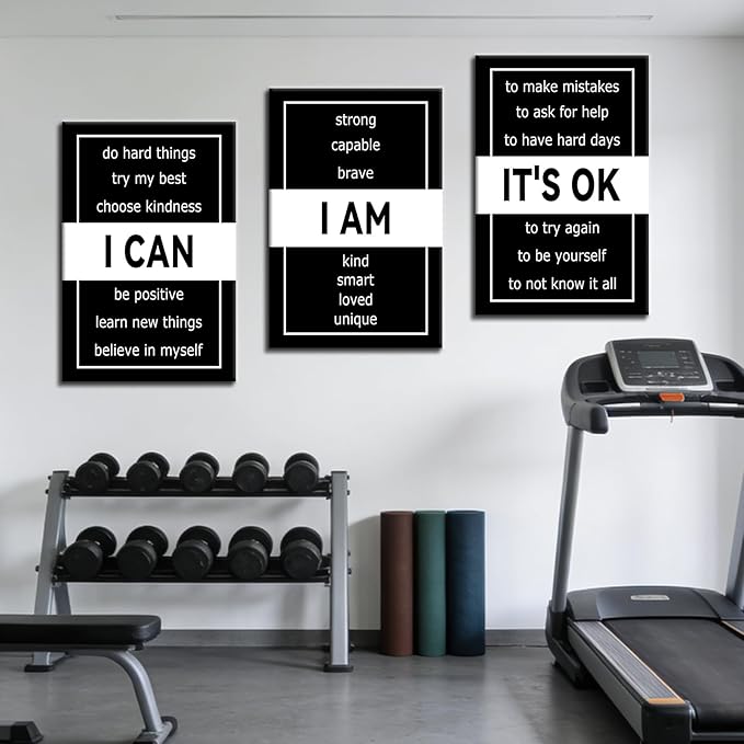 DINGFUN 3 Pieces Motivational Poster Wall Decor Picture Positive Quotes Inspirational Office Canvas Wall Art Painting Print Modern Inspiring Artwork for Home Living Room Ready to Hang [48''W x 24''H]