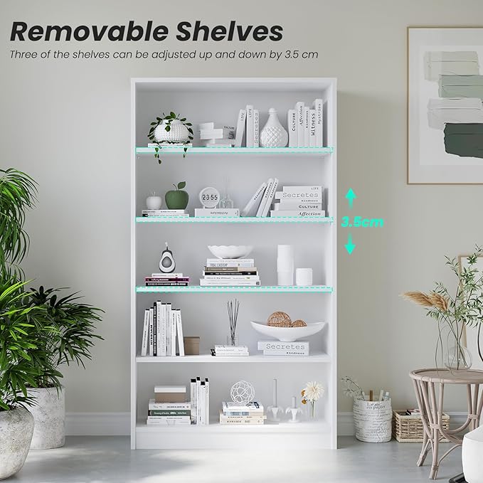 Bookcase Adjustable Storage Shelves,48-Inch Bookshelf,4-Tier Modern Wood Bookcase for Bedroom, Office, Living Room & Library(White)