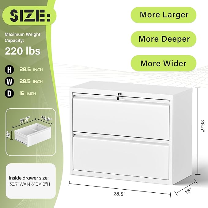 Oakcloud 3 Drawer Metal Vertical File Cabinet with Lock, Filing Cabinet for Home Office, File Storage Cabinet for A4/F4/Letter/Legal Size, Easy Assemble (28“-White)