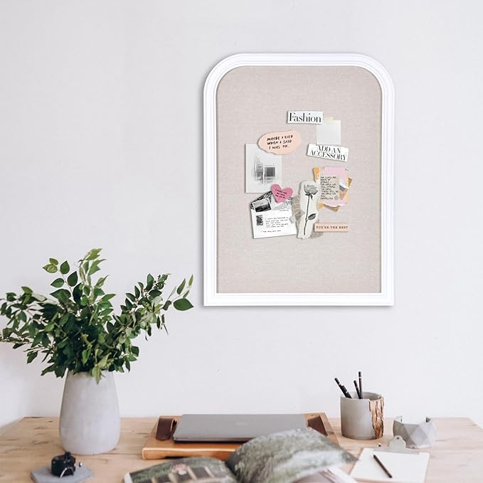 Bulletin Board with Linen, 23.6x17.7 inches Bulletin Board with White Wood Style Frame, Decorative Hanging Pin Board Vision Board Message Board for Office School Home Decor(2R&2S,L-4560,1p)