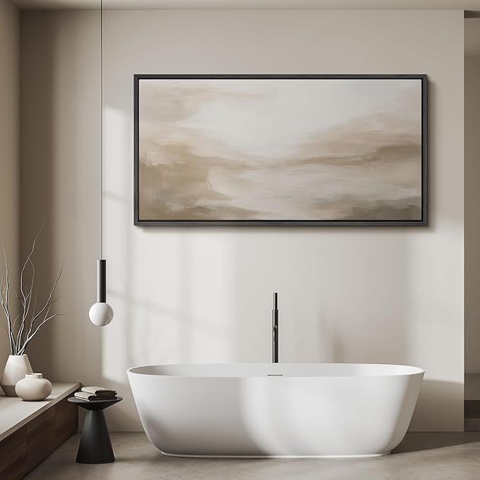 SIGNFORD Extra Large Framed Canvas Soft Neutral Abstract Horizon Illustrations Modern Art Calm Warm for Living Room, Bedroom, Office - 60"x30"