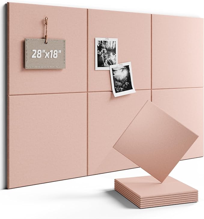 Fluxynara Felt Bulletin Board Tiles -28"x18" Cork Board Alternative for Office Decor, Push Pin Board Wall Organizer 6-Pack - Pink