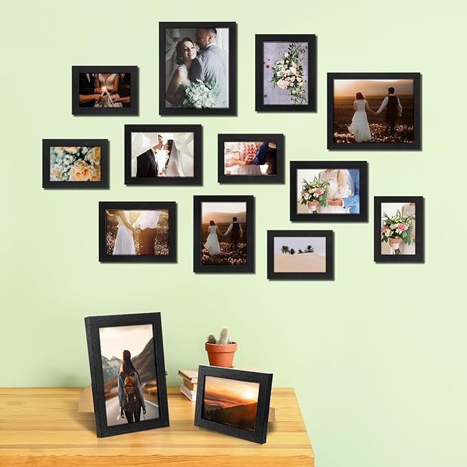 Namalu 20 Pcs Gallery Wall Frames Set Rustic Picture Frames Collage Assorted Photo Wall Decor Pack for Hanging or Tabletop Display Multi Sizes with 8 x 10, 5 x 7, 4 x 6 (Black)