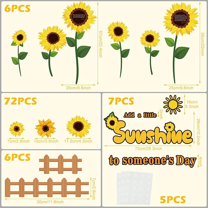 Colarr 92 Pcs Spring Sunflower Bulletin Board Decorations Summer Sun Flower Cutout Classroom Decor Inspirational Yellow Flowers Bulletin Boards Set for School Window Wall Door Home Office Decoraction