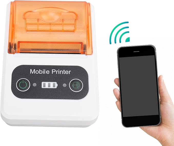 Bewinner Bluetooth Thermal Receipt Printer, 58mm Thermal Shipping Label Printer, Portable Cordless Label Maker Machine for Office Retail Store Restaurant (Orange White)