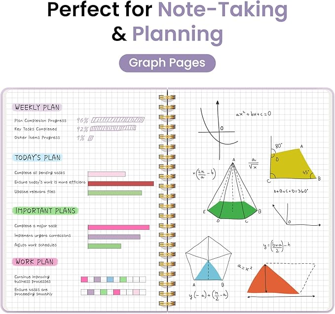 Taja Graph Spiral Journal Notebook for Women & Men, 140 Pages, Graph Paper Hardcover Notebook for Planning & Tracking, Journals for Graphing, A5(5.7" x 7.9") – Purple