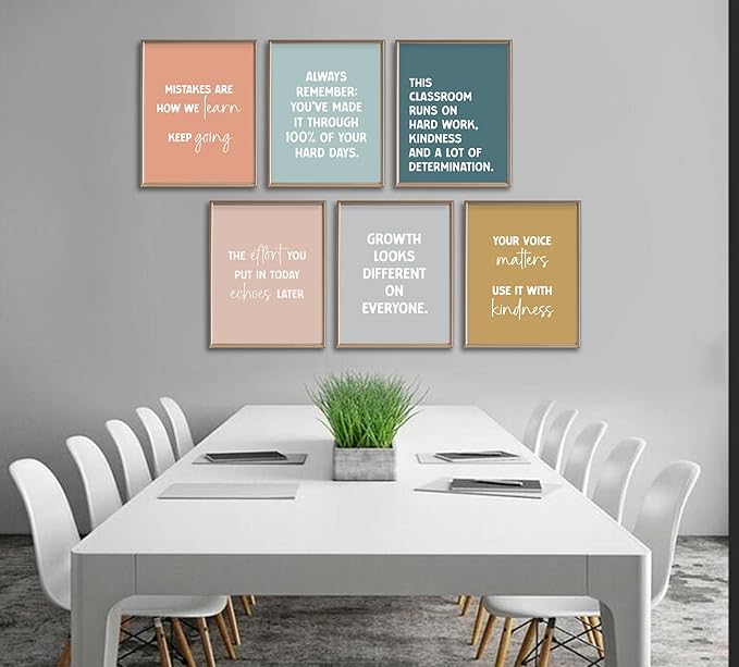 Set of 6 Inspirational Classroom Wall Art Modern Classroom School Pictures Wall Decor Motivational Canvas Poster Prints for Teens Adults Living Room Office College Decor, Unframed, 12x 16 Inch