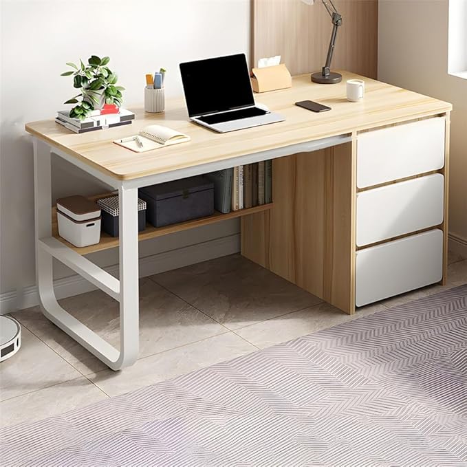 NIUYAO Small Computer Desk with 3-Tier Drawers Modern Writing Table Storage Shelves Work Desk PC Table Home Office Corner Study Desk Without Chair (Grey, 39.5" L x 19.5" W x 29" H)