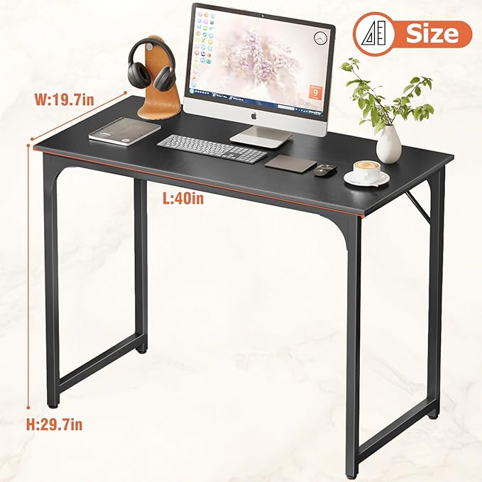 39.4" Inch Computer Desk, Home Office Desk, Modern Work Desk, Writing Desk for Small Space, Simple Desk, PC Table, Gaming Desk, Space-Saving Workstation, Black