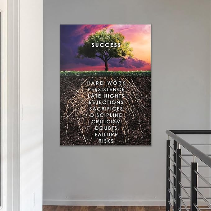 Inspirational Success Tree Wall Art Printed Pictures Canvas Motivation Entrepreneur Quotes Artwork Modern Inspiration Posters Home Painting Frame for Living Room Decor Ready to Hang [40''W x 30''H]