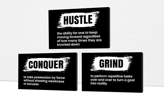 Office Wall Art - 3 Panel Motivational Wall Art, Inspirational Quotes Canvas Art for Home Office Wall Decor, Positive Quotes Wall Decor, Entrepreneur Grind Hustle Execution Poster Frame (24”x36”x3Pcs)