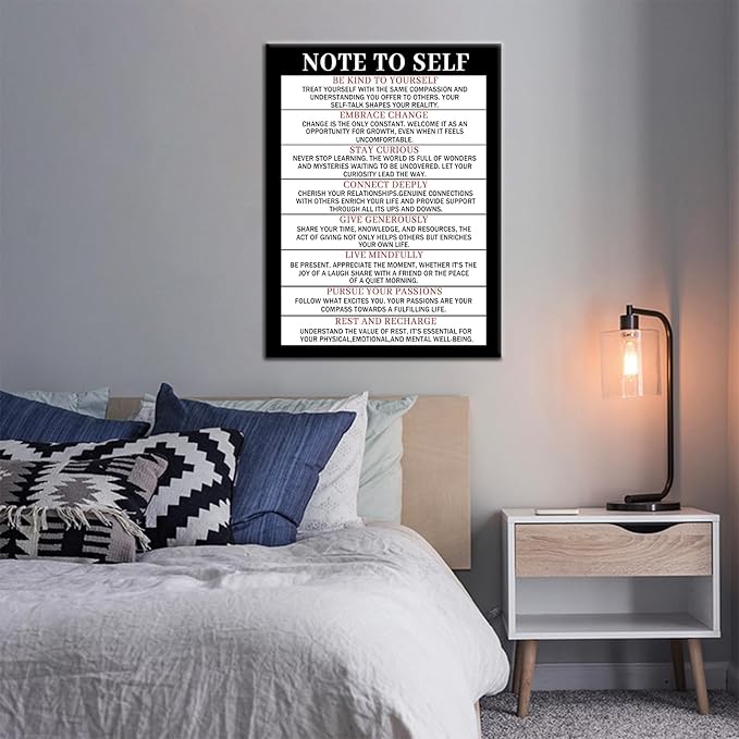 PSYYSP Note To Self Inspirational Wall Art Office Decor Black Background Print Artwork Motivational Positive Picture Poster for Bedroom Living Room Ready to Hang [18''Wx24''H]