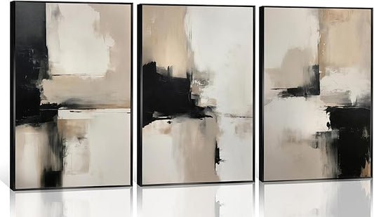 3PC Beige Abstract Wall Art Large Modern Minimalist Posters Prints Black Brown Neutral Artist Pictures Painting for Living Room Bedroom Bathroom Office Decorations Unframed