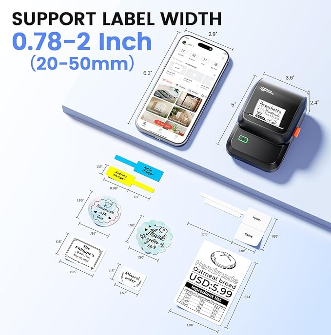 Label Maker Machine with Tape, M100 Barcode Label Printer, Address Label Maker with 4000 Icons and 300 Fonts, Bluetooth Thermal Printer for Small Business, Home, Office, School, Glossy Black