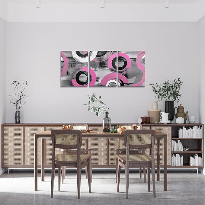 jejeloiu 12"x16"x3pcs Pink Geometric Office Decorations Artwork Posters Boys Girls 3 Piece Canvas Wall Art for Living Room Bedroom Abstract Art Picture Wall Decor