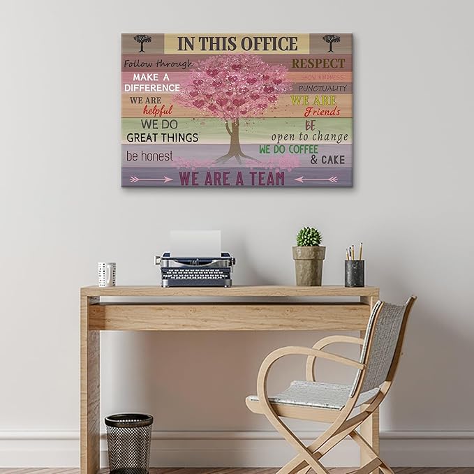 Inspirational Canvas Wall Art Motivational Retro In This Office Positive Modern Decor Poster Inspiring Tree Picture Print Artwork for Bedroom Office Workplace Wall Decor Ready to Hang [12''Wx18''H]
