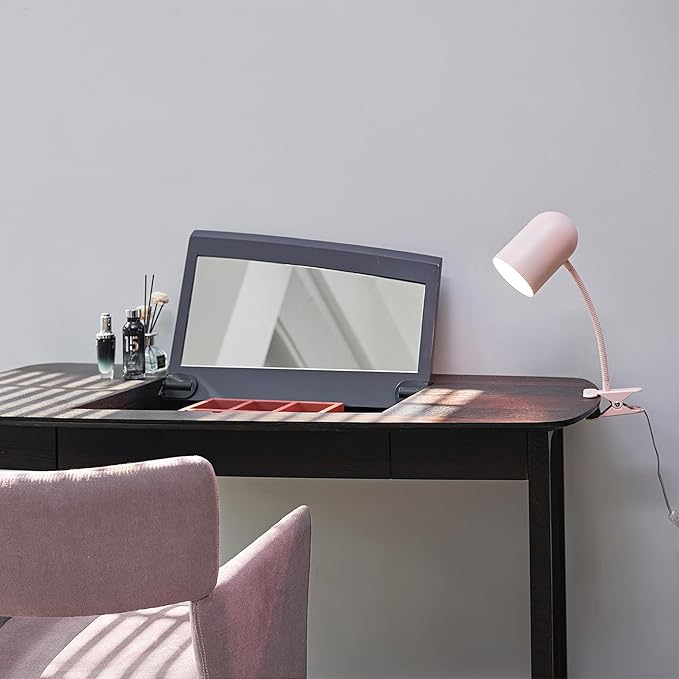 Globe Electric 52303 Carter 15" Clip-Arm Desk Lamp, Matte Pink, Adjustable Gooseneck Arm, in-Line On Off Switch