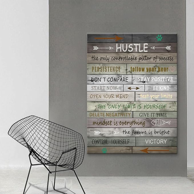 Inspirational Wall Art Hustle sign Quotes Motivational Poster Modern Canvas Print Wall Art Paintings Ready to Hang for Office Living Room Home Decorations Stretched Picture Artwork [30''Wx 40''H]