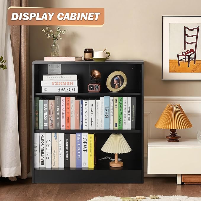 IRONMIX Metal Open Bookcase, 3-Tier Bookshelf with Adjustable Shelves, Black Small Bookcase for Small Places, Curio Cabint Display Case for Home Office, Library, Living Room