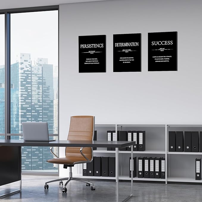 LMGOV Motivational Wall Decor, Inspirational Office Decor for Men, 12” x 16” Framed Canvas Painting for Bedroom, Wall Picture for Living Room, Positive Poster for Gym, Bathroom, Sports, Dorm (3 Piece)
