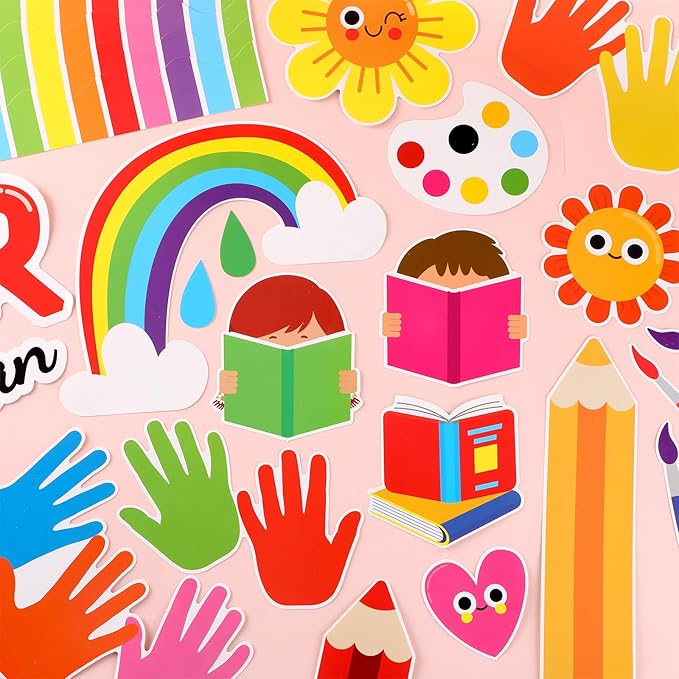 gisgfim Colorful Handprint Bulletin Board Decorations Set Welcome Back to School Classroom Pencil Braver Stronger Smarter Paper Cutouts Motivational Bulletin Board Decor for Nursery Chalkboard Wall
