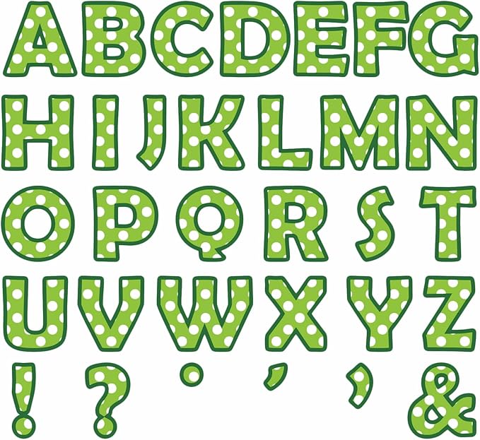 150 PCS Large 7" Bulletin Board Letters Set, Green White Polka Dots Classroom Alphabet Cutout Letter for Bulletin Board Display Home School Class, A Great Helper to Inspire Students' Learning Interest