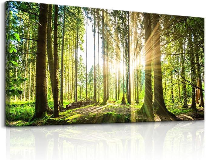 Yxbhhym-Large Living Room Wall Art Landscape Picture Painting Spring Forest Canvas Wall Art Natural Sun Tree Prints Green Room Decor Sunset Poster Office Artwork Home Bedroom Wall Decorations