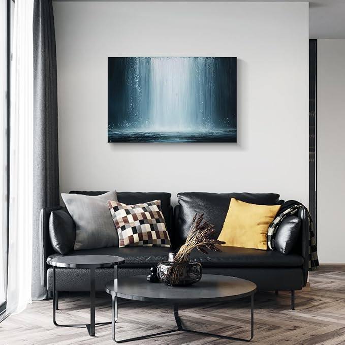 gaosoul Modern Abstract Canvas Wall Art Blue Fantasy Falls Paintings Stylish Framed Minimalism Artwork Prints for Living Room Bedroom Office Decor 36x24in